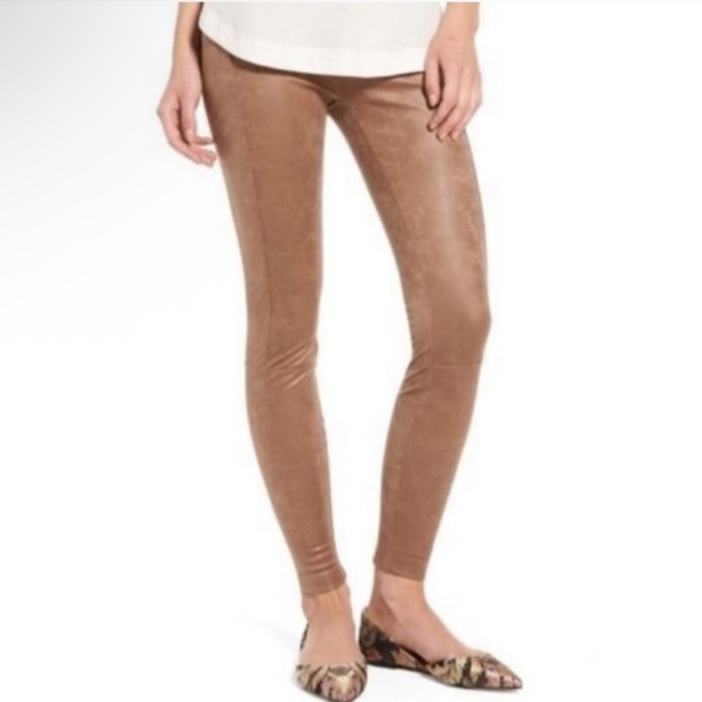 Lysse by‎ Evereve Latte Suede Ultra Control Slip On Slim Dress Pants Size L NWT